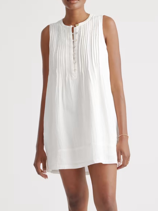 Quince White Sleeveless Pintuck Mini Dress